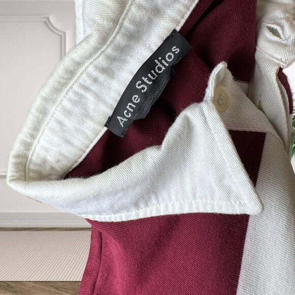 Acne Studios Men’s Long Sleeve Striped Polo – Burgundy & White Classic - Picture 4 of 6